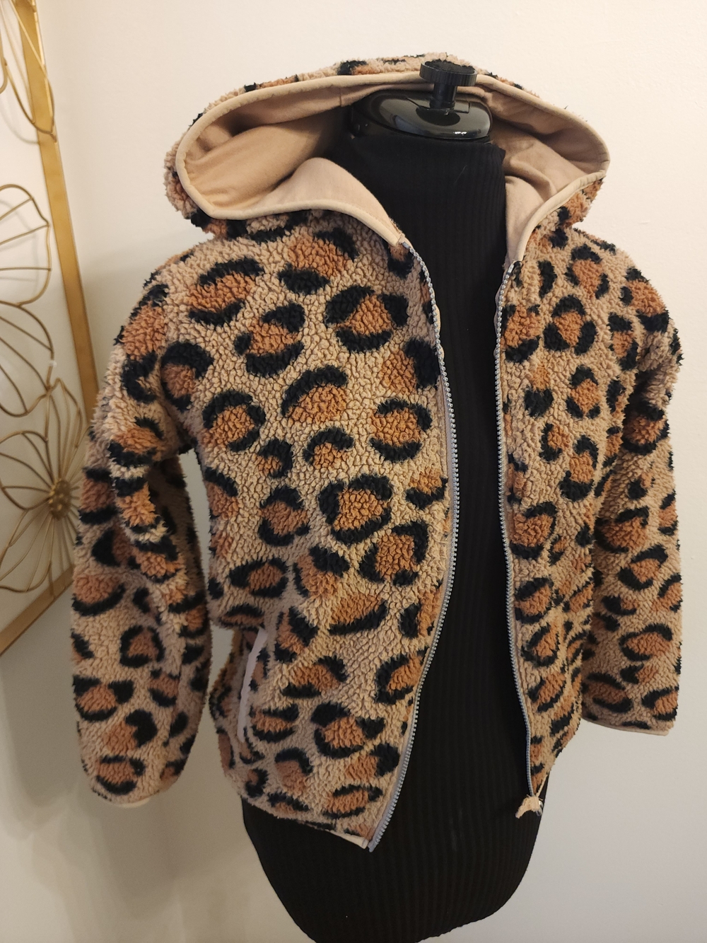Carter's Kids Leopard Print Sherpa Hoodie Jacket - Tan & Black